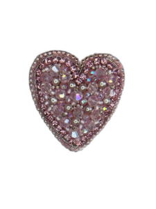 Dusty Rose Pink Heart Brooch, Mauve Beaded Heart Pin Faceted Glass, Handmade Romantic Jewelry, Feminine Love Gift — lifestyle photo