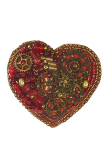 Red Steampunk Heart Brooch  Gears, Handmade Mechanical Red Heart Jewelry, Unique Gift — lifestyle photo