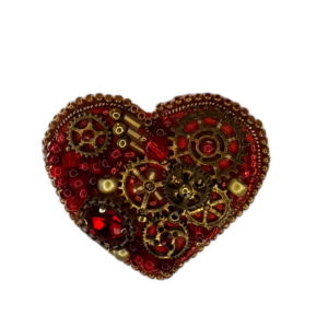 Steampunk Heart Brooch, Red Clockwork Heart Brooch, Handmade Unique Gift — lifestyle photo