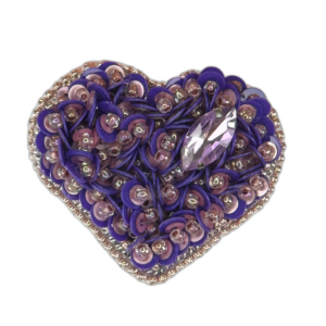 Purple Heart Brooch with Sequins, Amethyst Mauve Beaded Heart Pin, Handmade Romantic Purple Jewelry, Valentine Gift — lifestyle photo