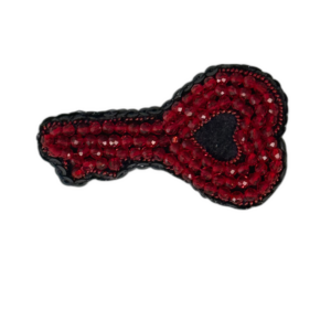 Red Heart Key Brooch, Beaded Key Heart Pin, Handmade Love Lock Jewelry, Unique Valentine Accessory Gift for Her — lifestyle photo