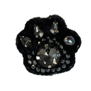 Black Crystal Paw Brooch, Sparkling Beaded Animal Lover Pin — lifestyle photo