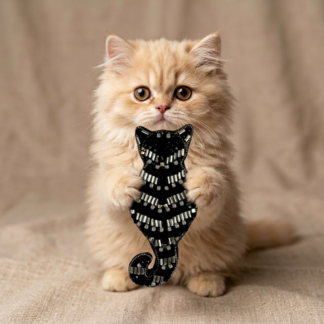 Black Silver Striped Cat Brooch Tall, Beaded Cat Silhouette Pin, Handmade Animal Jewelry, Unique Cat Lover Gift