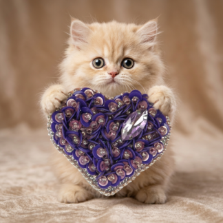 Purple Heart Brooch with Sequins, Amethyst Mauve Beaded Heart Pin, Handmade Romantic Purple Jewelry, Valentine Gift