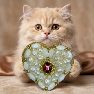 Pearl and Mother of Pearl Heart Brooch, Ivory White Beaded Heart Pin, Natural Pearl Jewelry, Romantic Bridal Brooch, Red Crystal Accent Heart, Handmade Pearl Gift for Her, Elegant Wedding Accessory, P.S. Jewelry