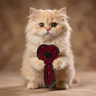 Red Heart Key Brooch, Beaded Key Heart Pin, Handmade Love Lock Jewelry, Unique Valentine Accessory Gift for Her