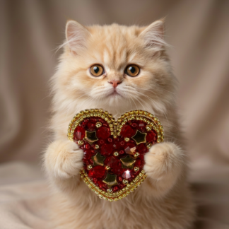 Red Heart Brooch with Gold Stars, Beaded Red Crystal Heart Pin, Handmade Romantic Valentine Jewelry, Love Gift Her