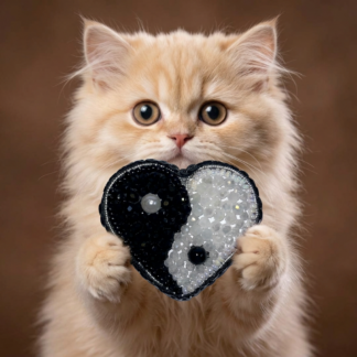 Yin Yang Heart Brooch Black White Small, Balance Heart Pin Crystal Bead, Handmade Zen Harmony Jewelry, Spiritual Gift